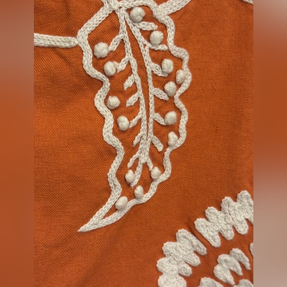 Pottery Barn Rusty Orange Accent Pillow Sham with Cream Floral Embroidery - Picture 5 of 8